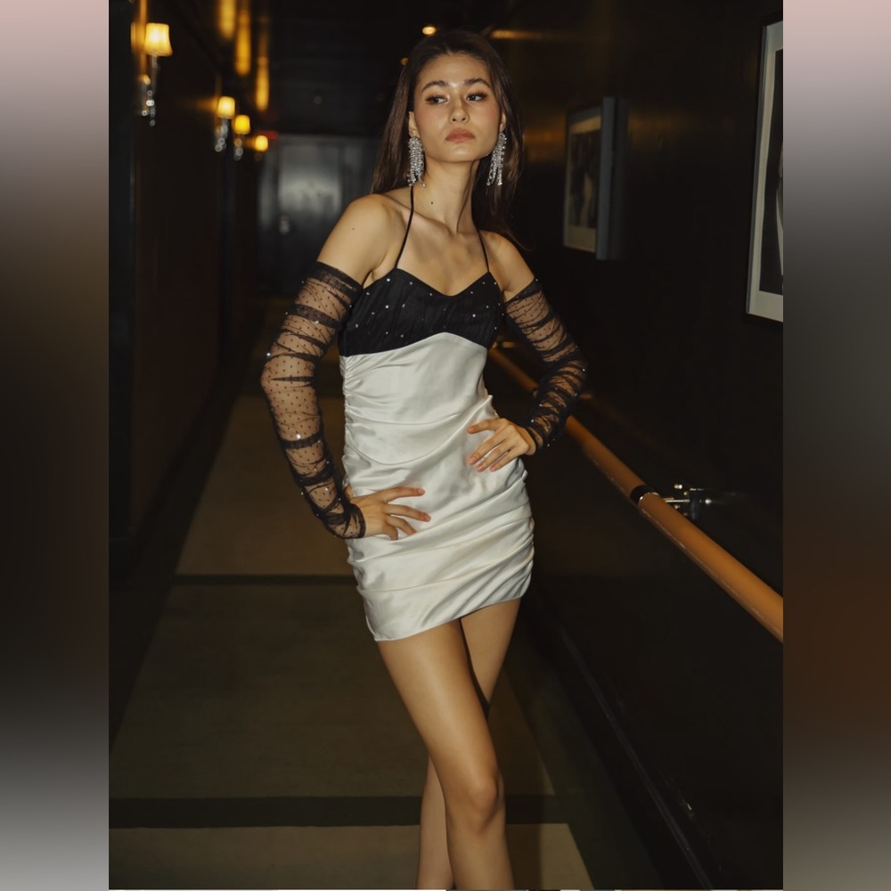 Mori Jasmine “Melinda Slip Dress” in Black & White